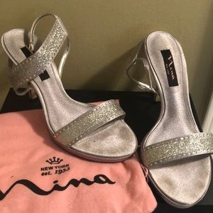 NINA SILVER FORMAL RHINESTONE HEELS